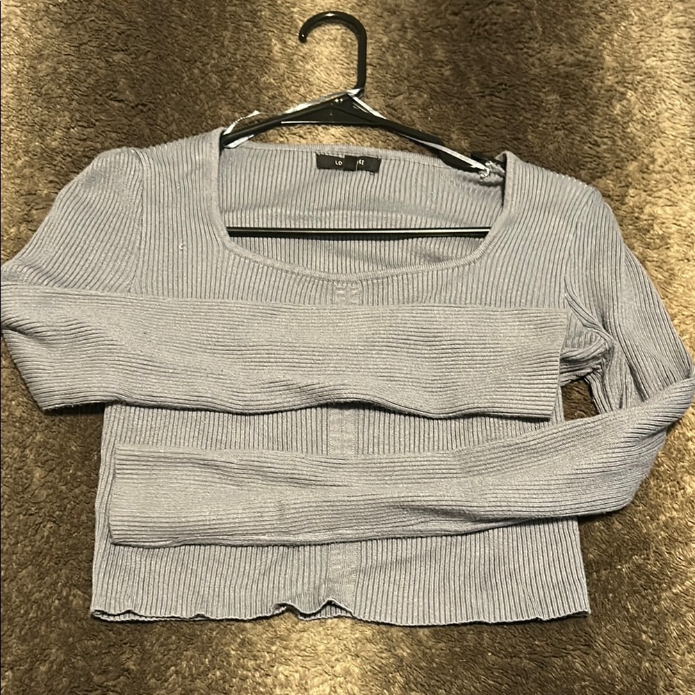 Love Tree Silver Ribbed Knit Top